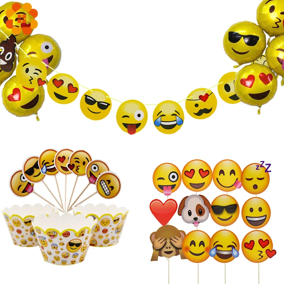 1 комплект тема emoji воздушные шары DIY мультфильм столовая посуда торт топперы