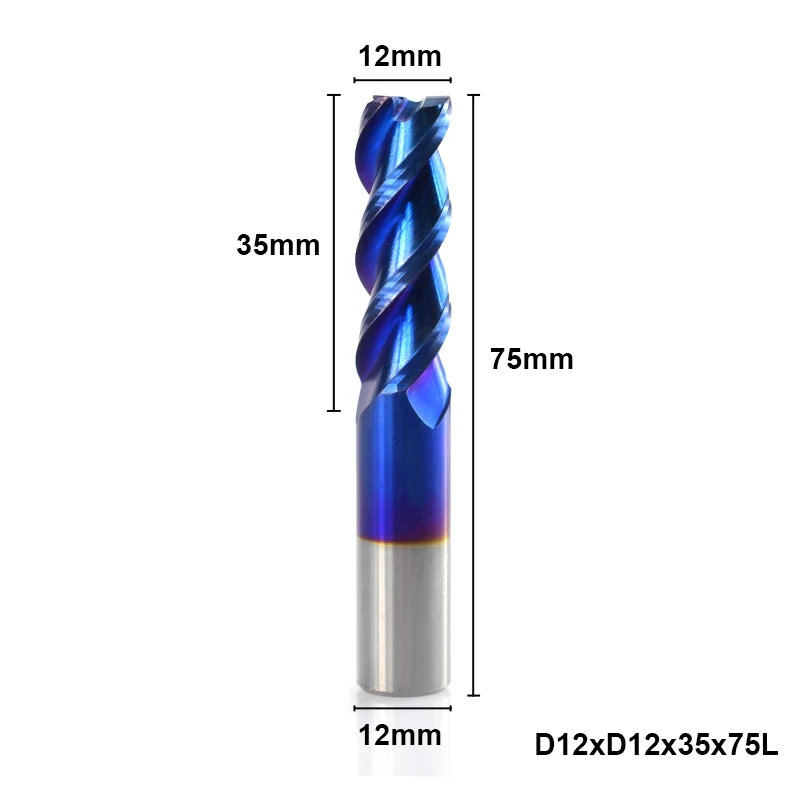 12XD12X35X75L 1pc 1-12mm 3 Flutes End Mill for Aluminum Cutting Nano Blue Coating CNC Router Bit Carbide End Mill End Milling Cutter - Длина режущей кромки: 12XD12X35X75L