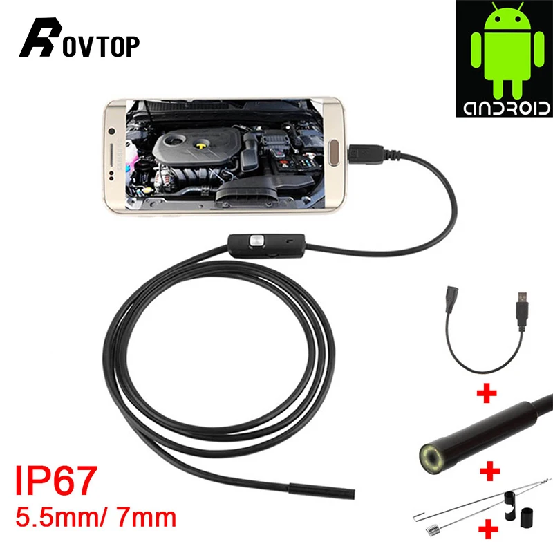 Rovtop эндоскоп USB Android камера водонепроницаемый осмотр бороскоп Гибкая 5 мм 7 для ПК