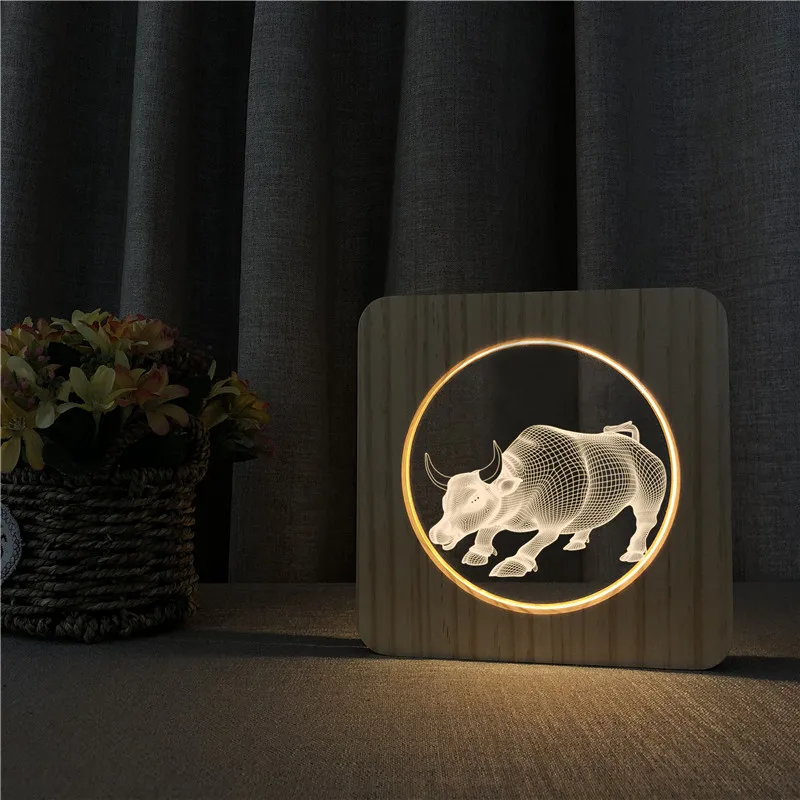 Светодиодный USB 3D ночник в виде слона, украшение для детской комнаты, деревянные теплые огни, домашний декор, подарок на день рождения, праздник, Прямая поставка - Испускаемый цвет: Wooden Lamp 4