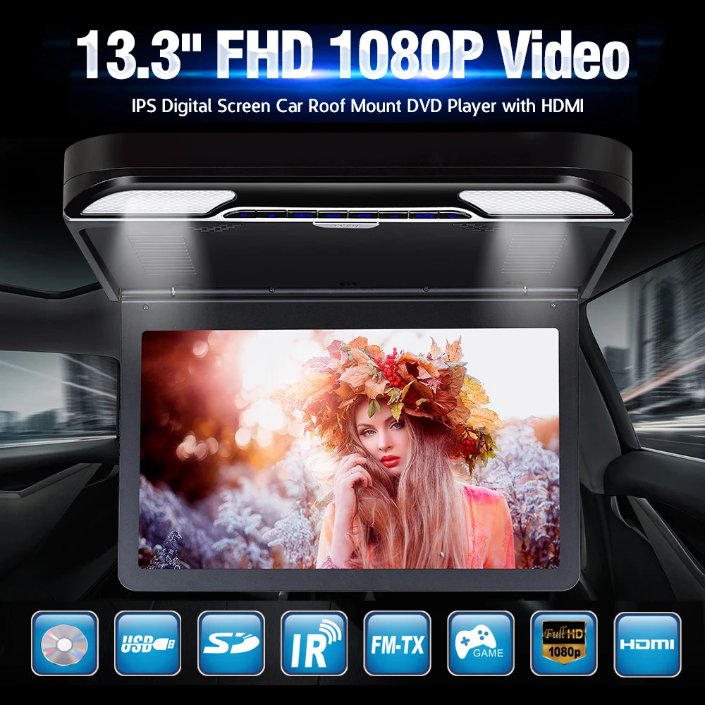 13 3 дюймовый FHD 1080P IPS цифровой экран автомобильный монитор с креплением на крыше DVD