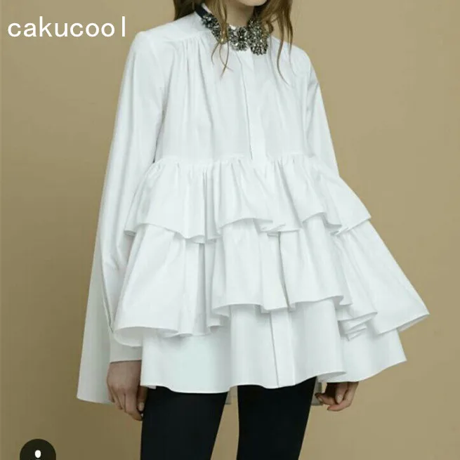 Женские многослойные блузки Cakucool с воротником-стойкой длинным рукавом а-силуэта