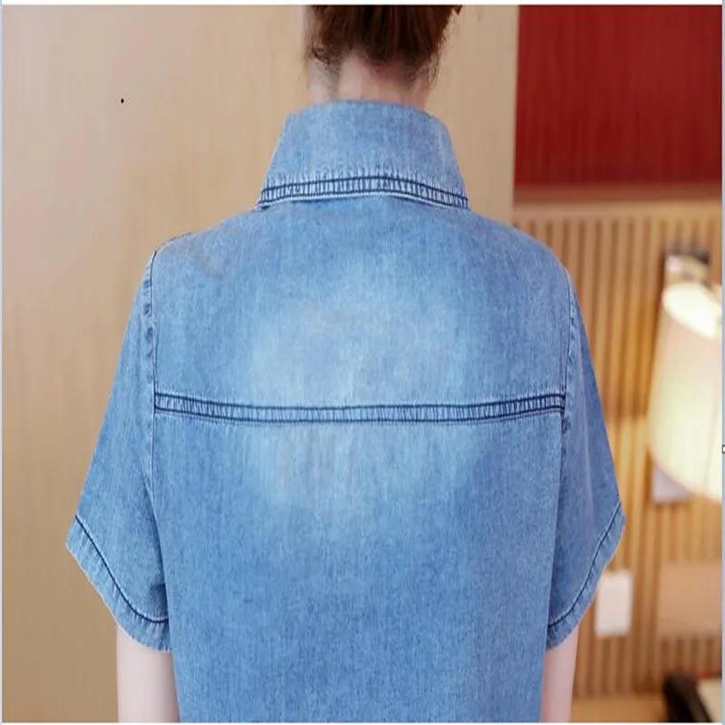 

New Summer Style Women Dress Plus Size Fashion Casual Loose Solid Slim Short Sleeve Jeans Dress For Women Larger Denim One-Piece
