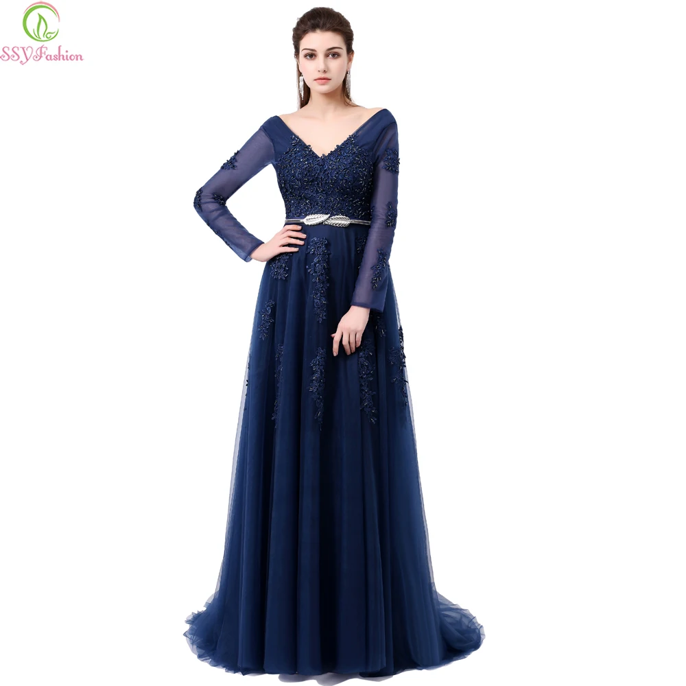 Женское вечернее платье SSYFashion сексуальное кружевное с открытой спиной V образным