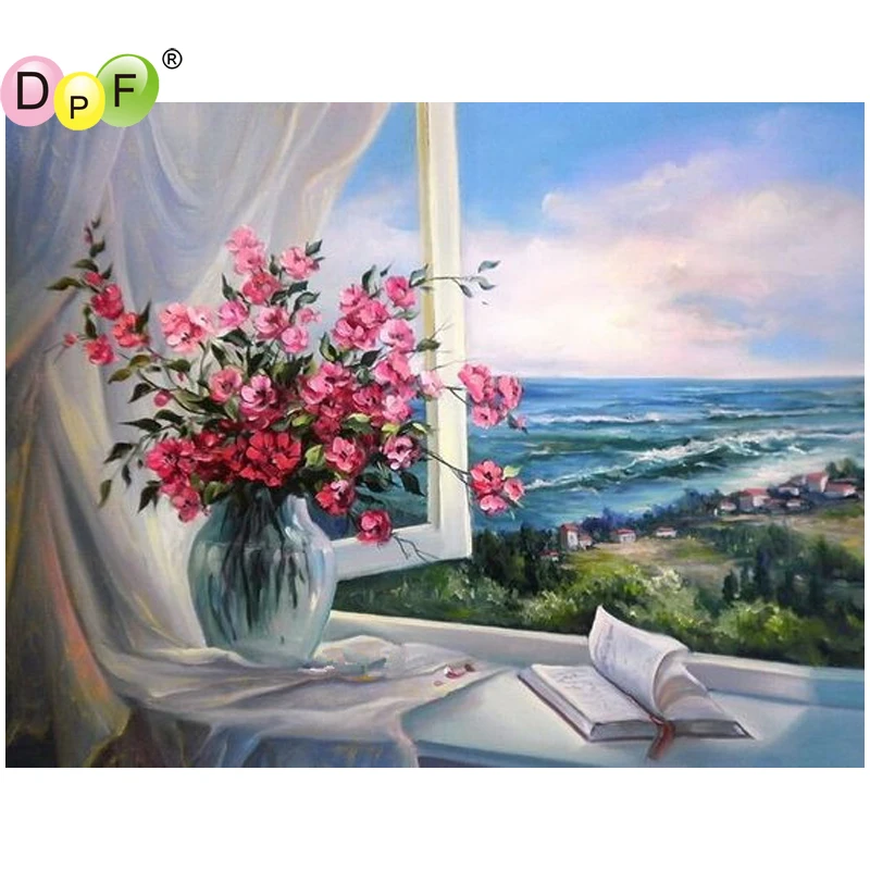 DPF сделай сам вышивка с окошком в море 5D квадратная мозаика для домашнего декора