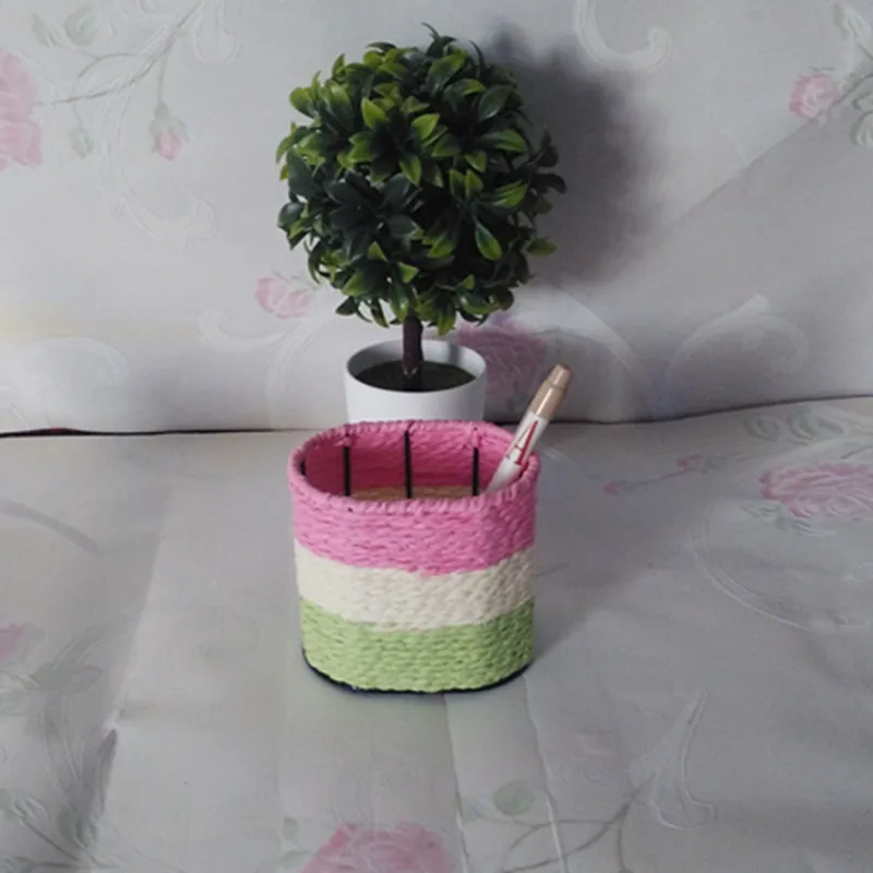 Creative Color rope braided small pen container Desktop office containing round oval/Hexagon pen holders random color organizer