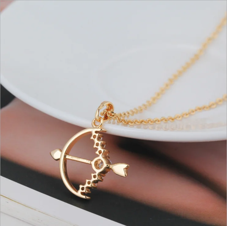 Золото Цвет лук Форма кулон Цепочки и ожерелья s для женщины Мода Циркон Шарм