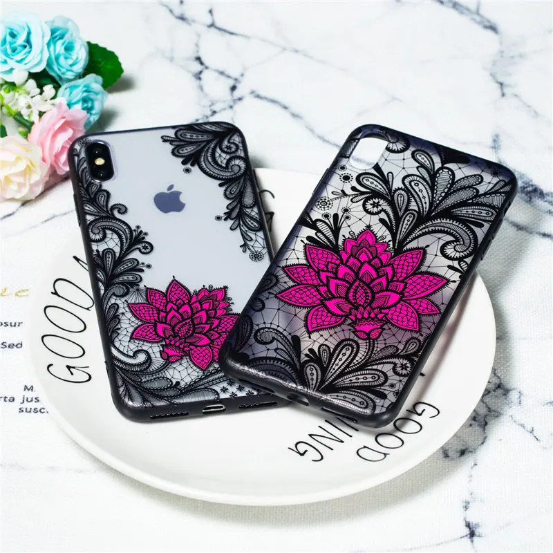 Кружевной чехол с розой для iphone XS Max X 10 6 6S Plus тонкий цветами 8 7 5 5S se XR s