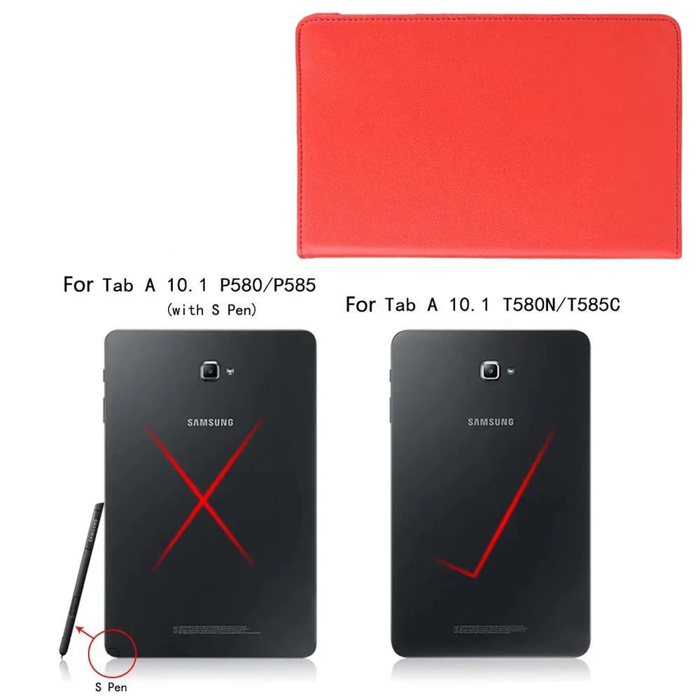 Кожаный чехол с поворотом на 360 градусов для samsung Galaxy Tab A A6 10,1 T580 T585, защитный чехол для планшета - Цвет: Red