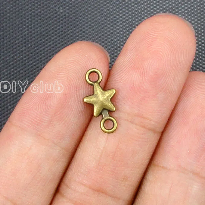 

120pcs-Antique Bronze 2 Sided Mini Star Connector Charms 15x8mm