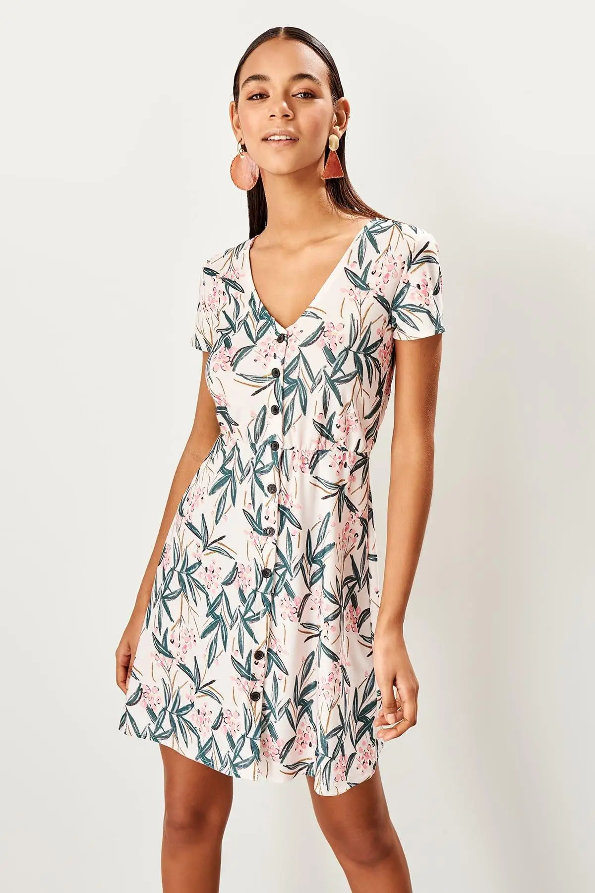 Trendyol порошковый узор с коротким рукавом Трикотажное Платье TWOSS19ST0111|Женские