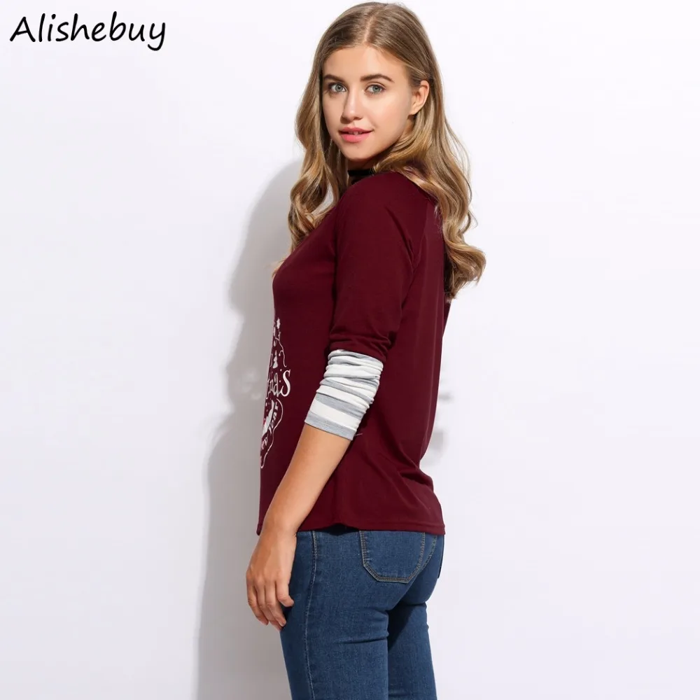 Осенне зимняя футболка с длинным рукавом Женская рождественская Футболка