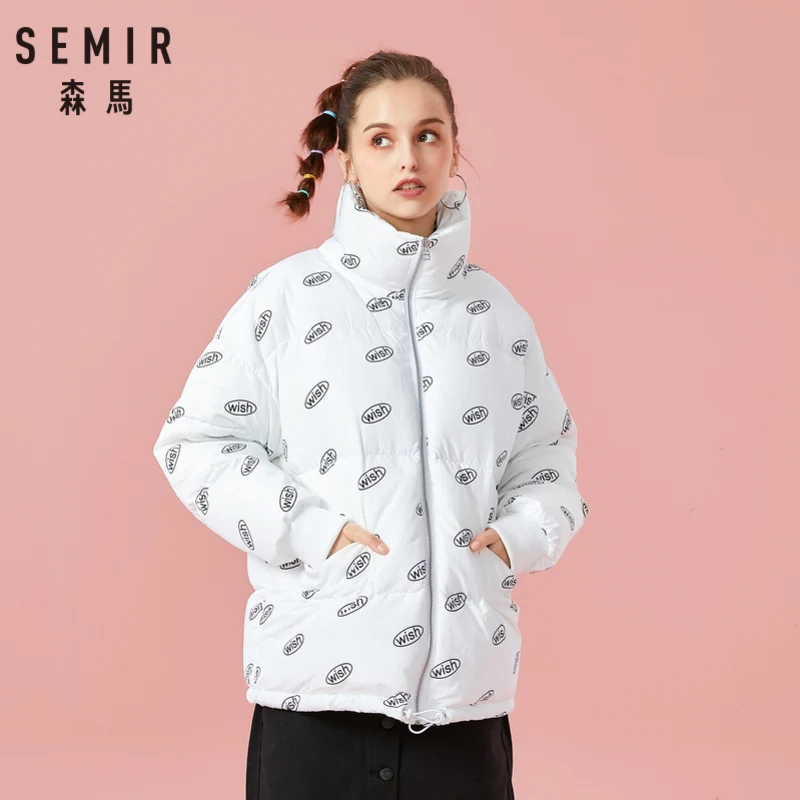 SEMIR Для женщин вниз принт воротник-стойка Куртка с воротником карманом для