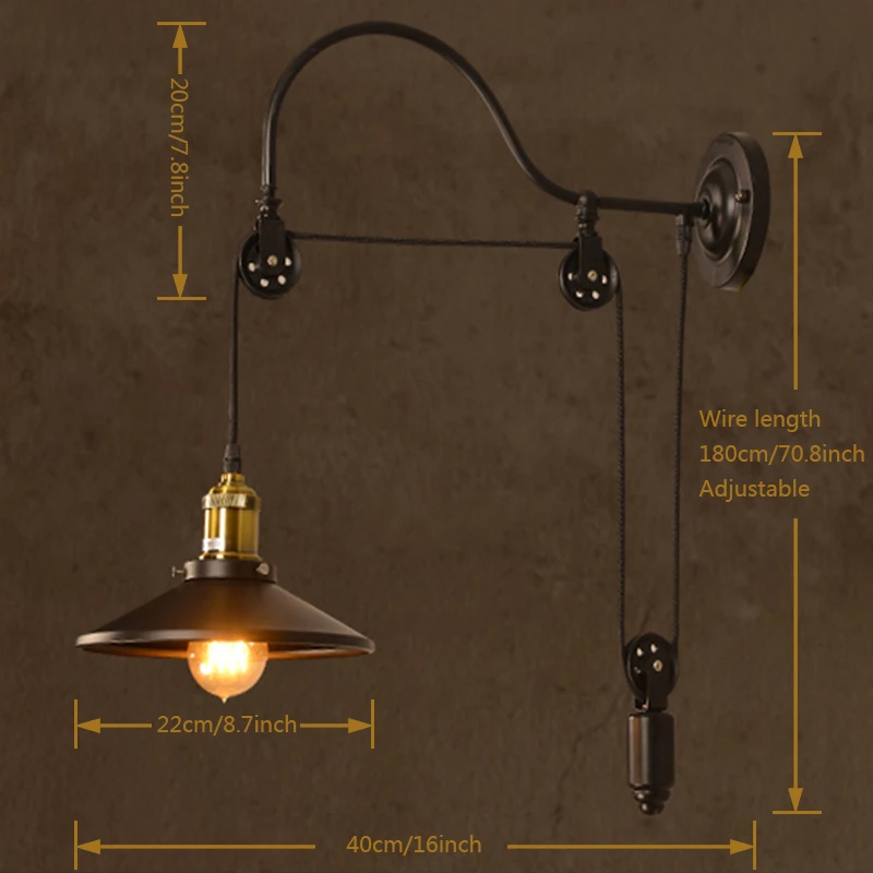 Черная Железная настенная лампа E27 в стиле лофт декоративный потолочный