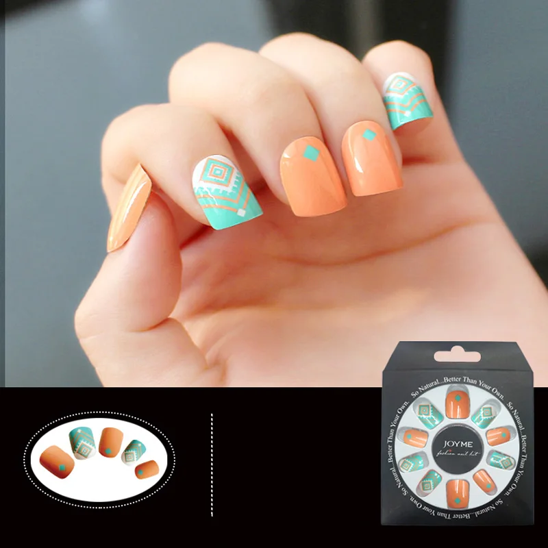 24pcs Short False Nail Tips Press On the Fake Nails Square Head Nail Art Decorations UV Gel Acrylic DIY Manicure Tools