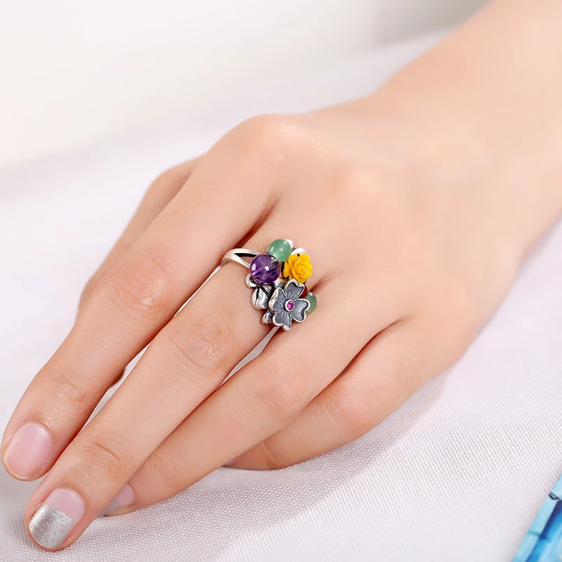 Серебряные кольца китайские Style925 серебряное кольцо с узором в народном стиле