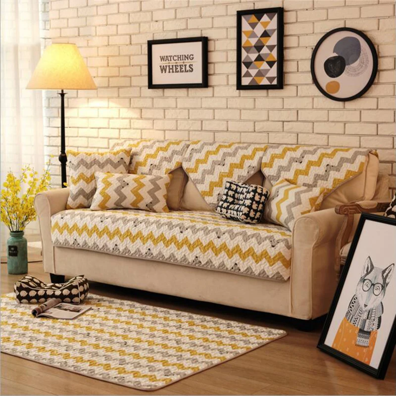 Новый весенний толстый Хлопковый чехол для дивана волна Печатный гладкокрашеный