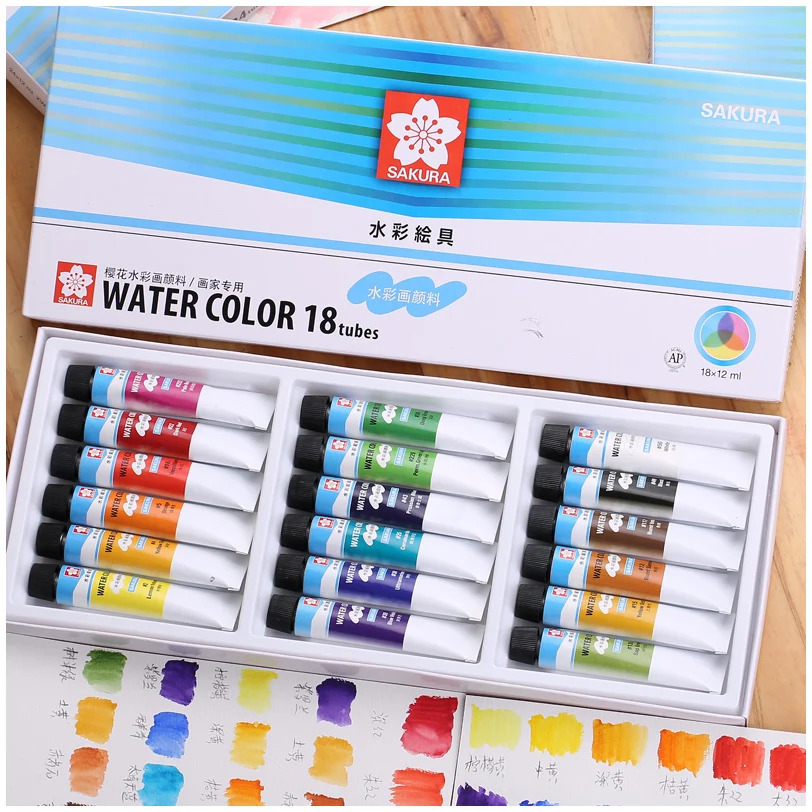 Японские акварельные краски в наборе с цветком вишни 18 цветов 12 мл акварельный