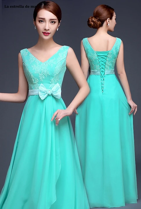 La estrella de mar vestiti donna eleganti для cerimonie2019 кружево шифон линии 6 стиль бирюзовое платье подружки невесты длинные chea