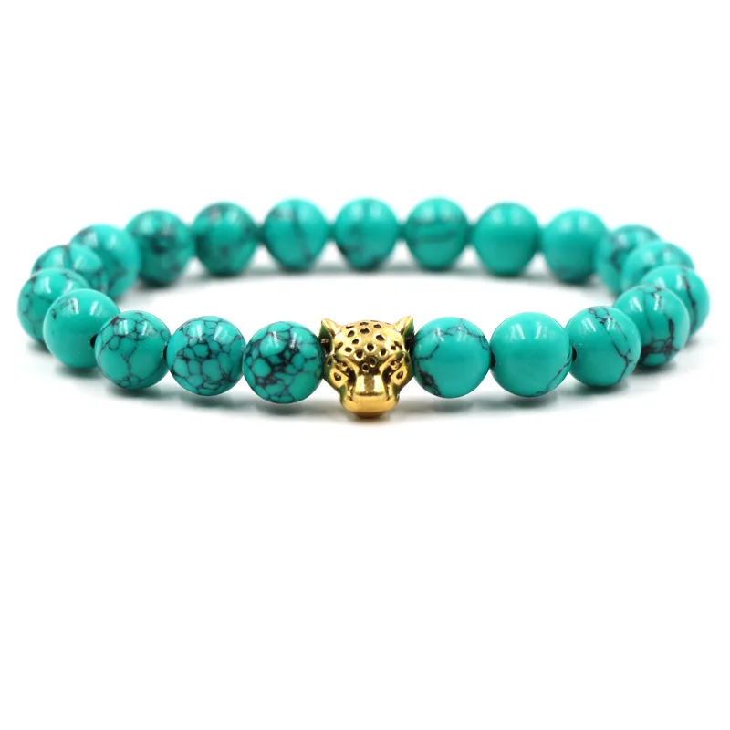 exquisiteSolid color texture men's black natural stone bracelet&ampbangle homme Leopard head beads bracelet charms jewelry | Украшения