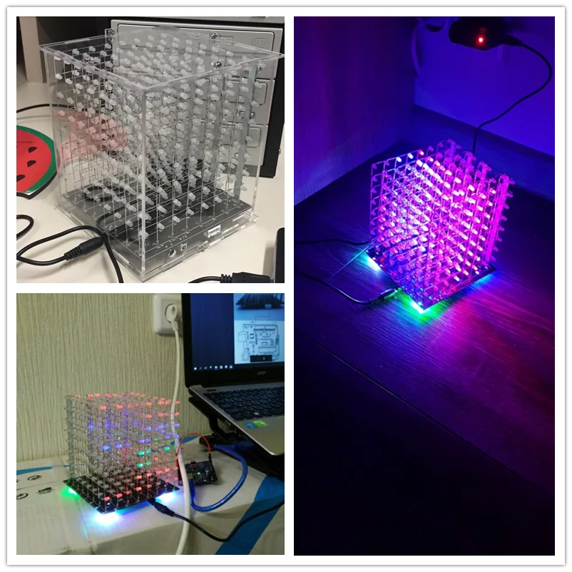 Zirrfa 3 шт. 3d8 многоцветный Мини-светильник cubeeds с отличной анимацией 3D8 8x8x8, светодиодный электронный diy kit