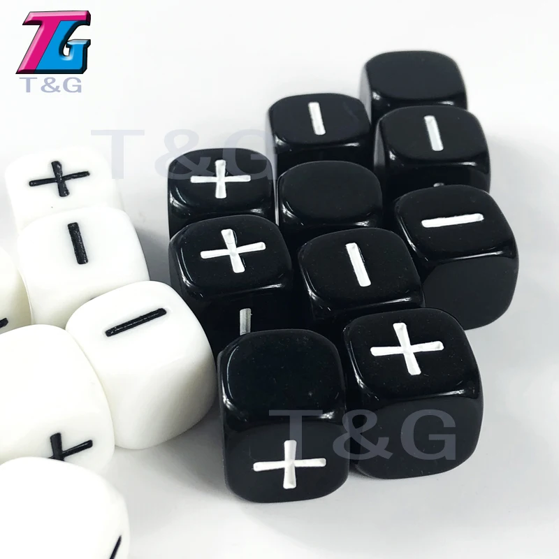 Абсолютно новые 10 шт./лот 2 цвета 16 мм Fate or Fudge Dice, "+" "-" белые и черные пустые лица для специальной настольной игры