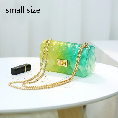 yellow green small Clear Colorful Transparent jelly Bag Gradient Candy Color Crossbody Bags Designed Ladies Shoulder Chain Messenger Bag - Цвет: yellow green small