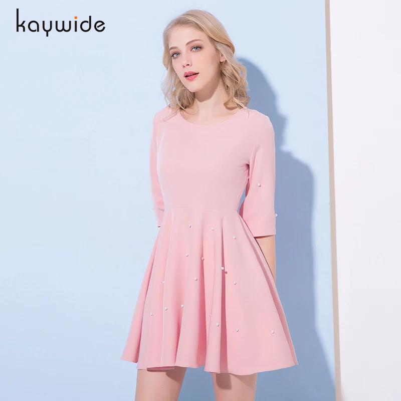 Kaywide 2018 жемчужное платье весна лето женские розовые с круглым вырезом коротким