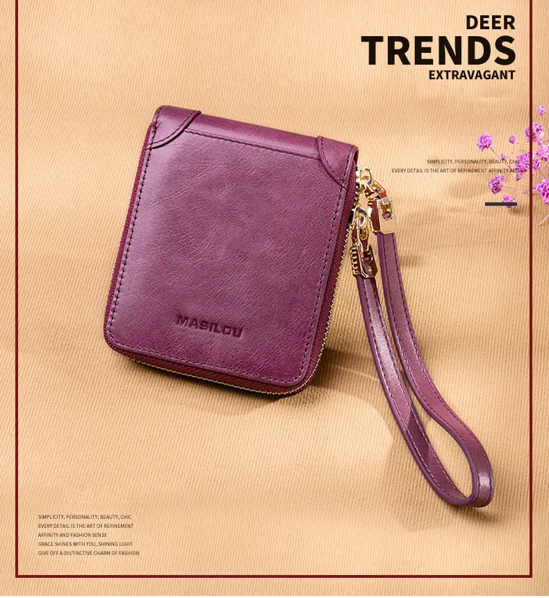 Women's Wallets Vintage Oil Wax Leather Short Wallet Genuine Leather Women Wallet Zipper Small Purse Female Mini Slim Coin Purse