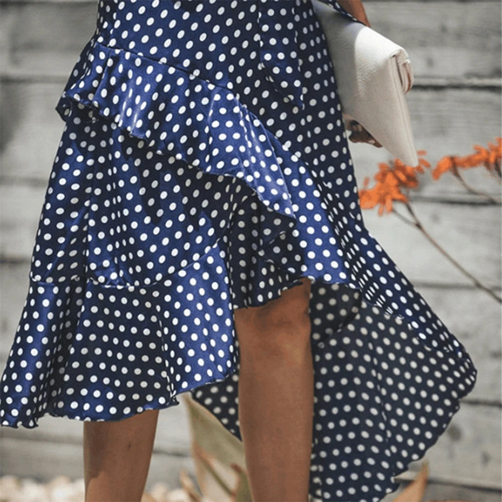Женское мини платье AOWOFS летнее в горошек с рюшами Коктейльная юбка Повседневная