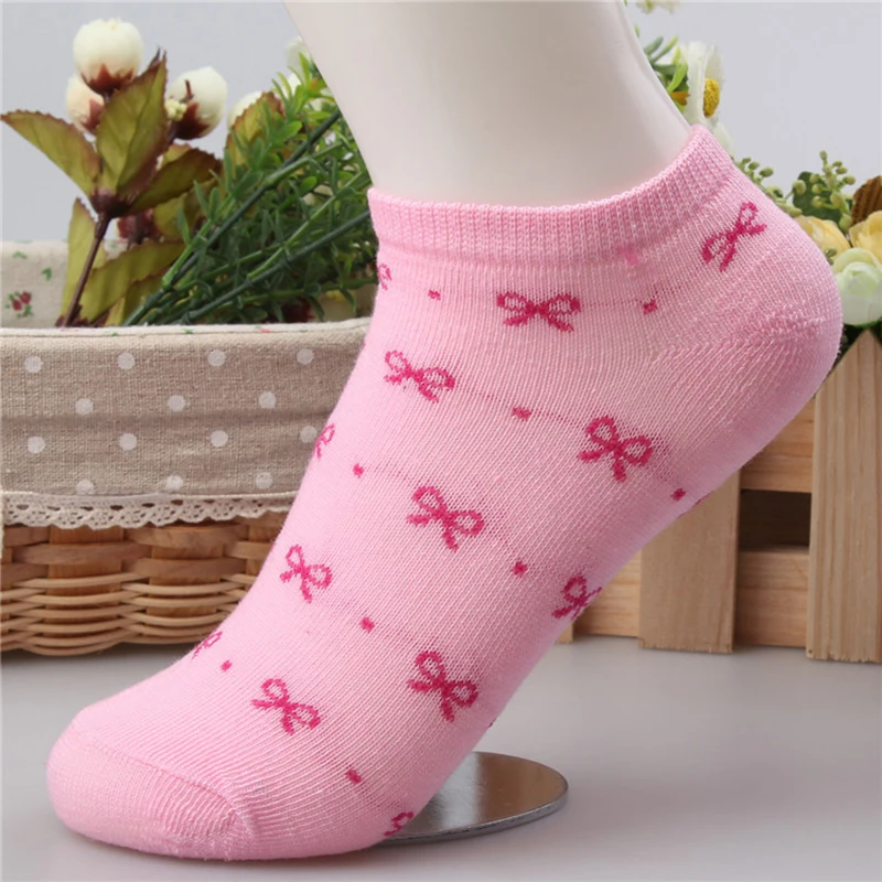 Носки женские хлопковые с бантом милые дышащие невидимые тапочки карамельных