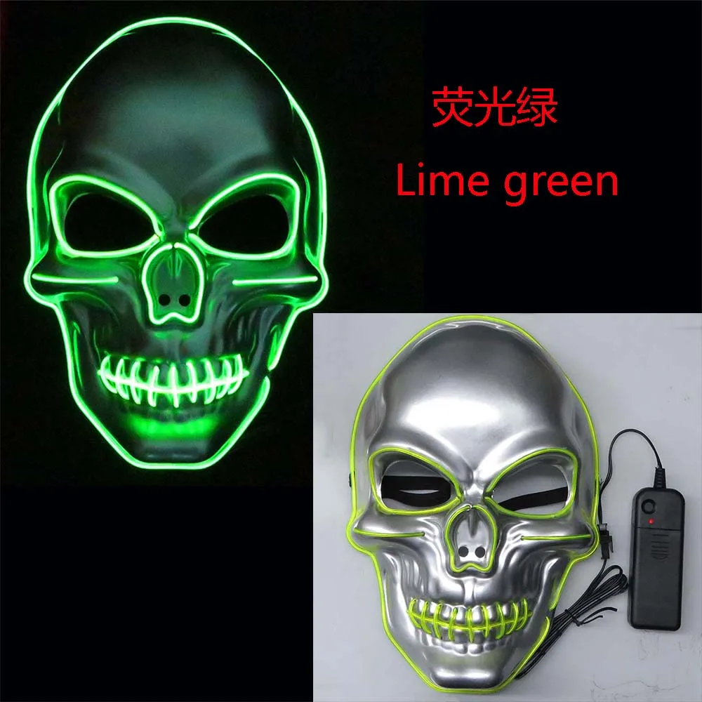 Lime Green Светодиодная маска светящаяся неоновая маска с черепом, вечерние карнавальные костюмы, Рождественский подарок на год, страшная маска на Хэллоуин - Цвет: Lime Green