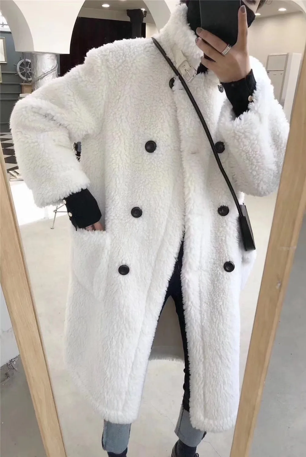 Новый для женщин плюшевый куртка зимняя abrigos mujer invierno белый длинное пальто |
