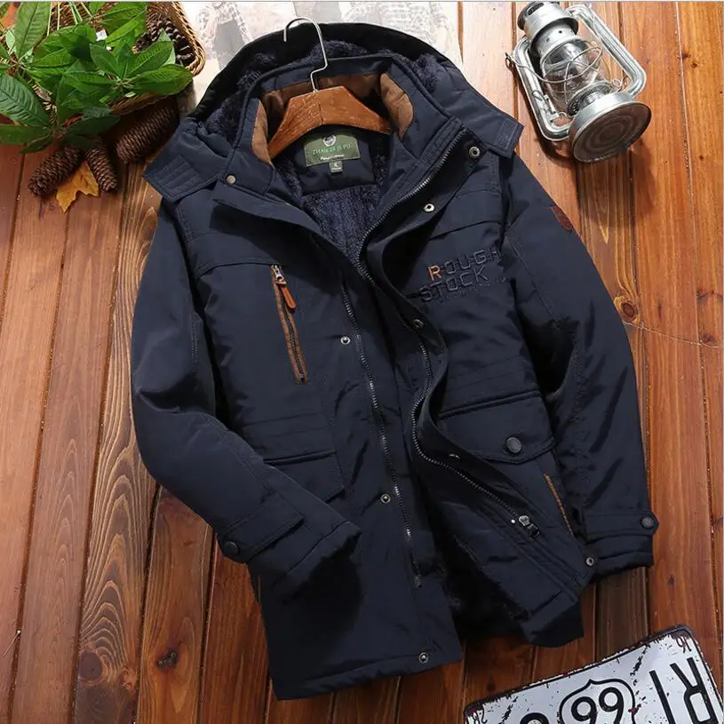 Mens Winter Coats and Jackets Long Donw Jackets Thicker Warm Parkas New Male Hooded Casual Long Coats Loose Winter Jackets 5XL - Цвет: Blue