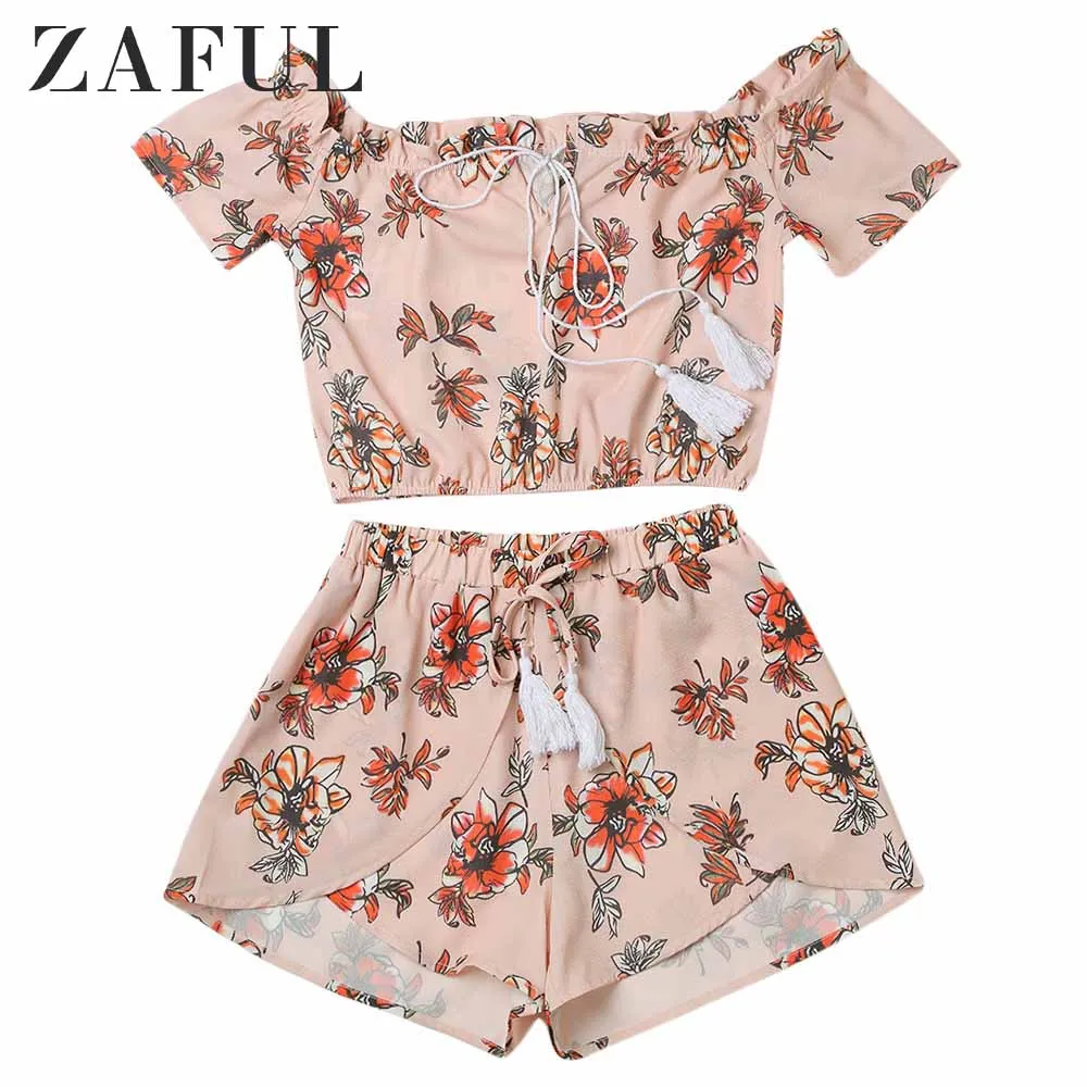 ZAFUL Женский комплект из двух предметов с открытыми плечами короткий рукав