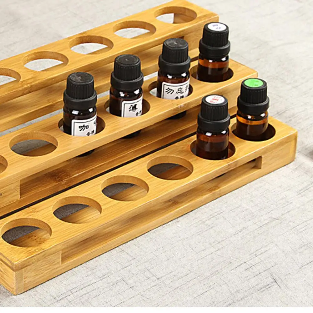 

Bamboo Essential Oil Bottle Display Rack Storage Rack Showing Stand Multiple Compartment Ladder Type Classification Storage Box