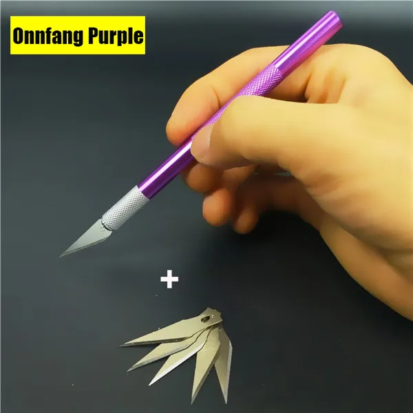 Purple 6 шт./компл. точность хобби Ножи металлическая ручка с лезвиями для искусства инструменты для резьбы по дереву ремесла ремонт телефона pcb мульти DIY ручной инструмент - Цвет: Purple