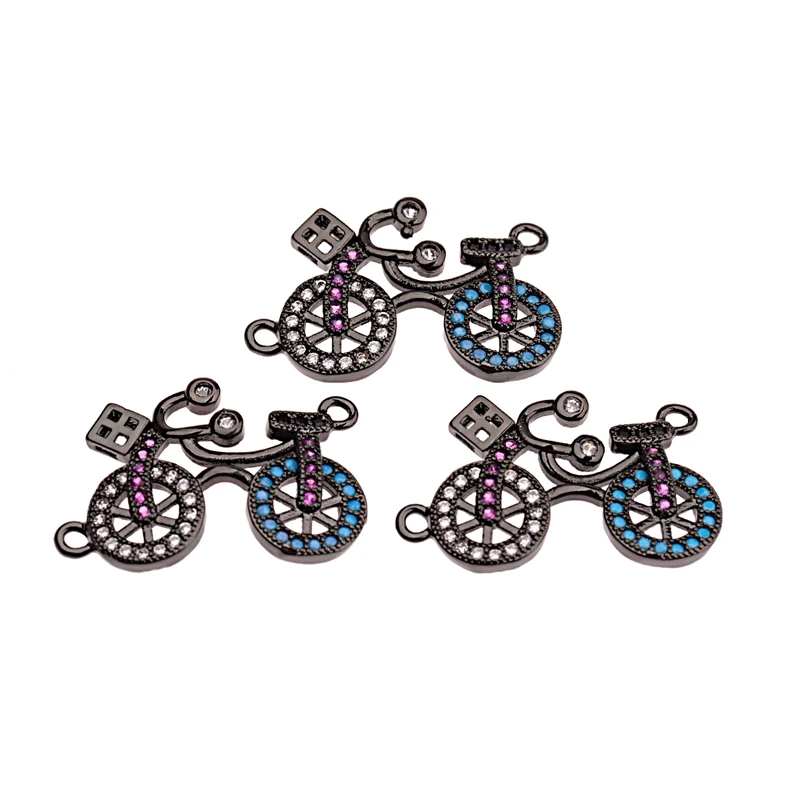 OIQUEI Colorful Micro Paved CZ Bicycle Shaped Charms Connectors Pendant Copper Beads Fit For DIY Bracelet Jewelry Accessories | Украшения и