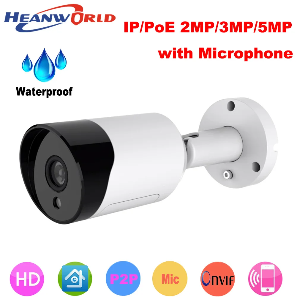 Heanworld HD 1080P IP камера наружная 3MP 4MP 5MP PoE CCTV водонепроницаемая с микрофоном ночное