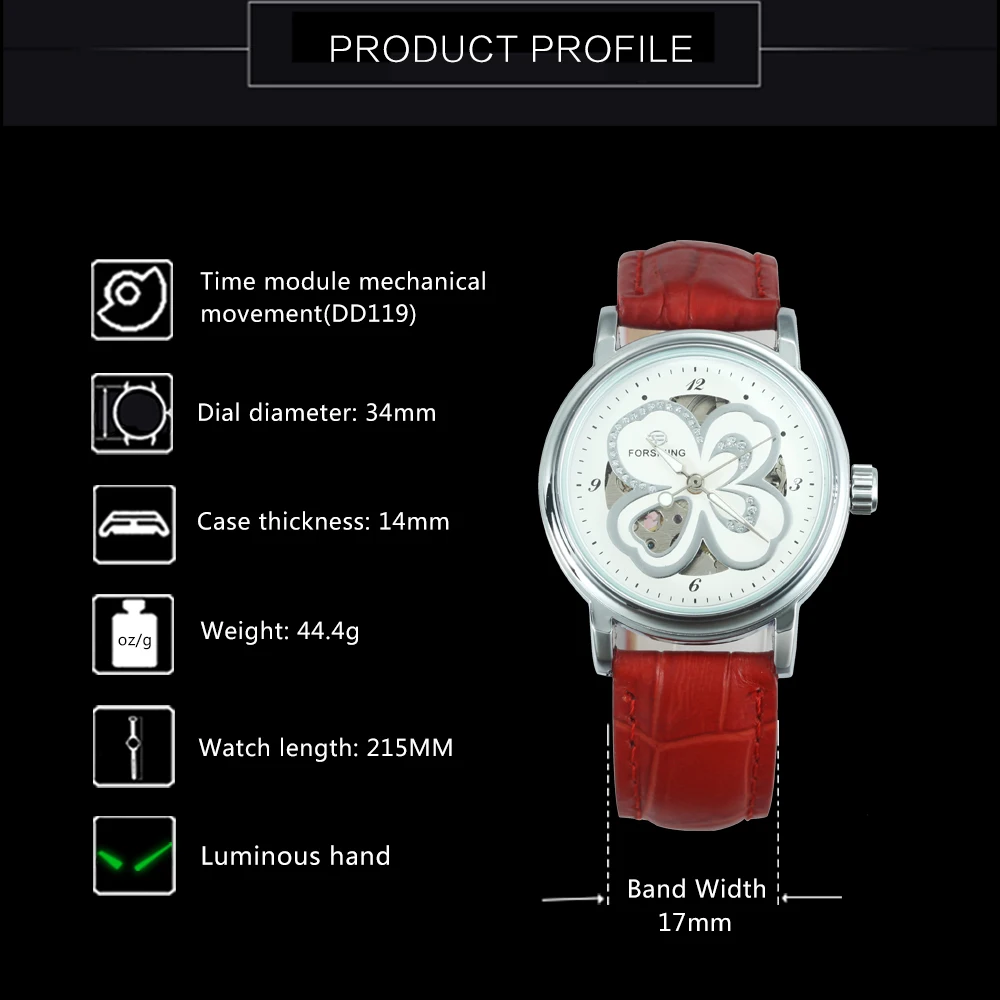 Часы наручные FORSINING женские механические модные элегантные с ремешком из Красной
