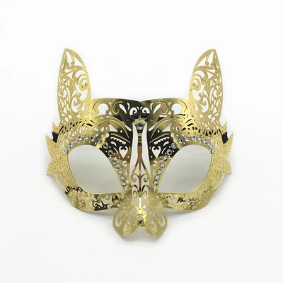 cat gold Алмазный маскарадный Феникс Вечерние Маски Кролик кошка лицо Мужская и женская половина лица Венеция Металл Кованое железо маска - Цвет: cat gold