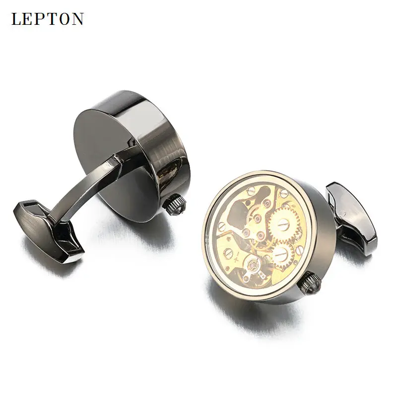 Функциональные золотые часы запонки со стеклом нержавеющая сталь стимпанк