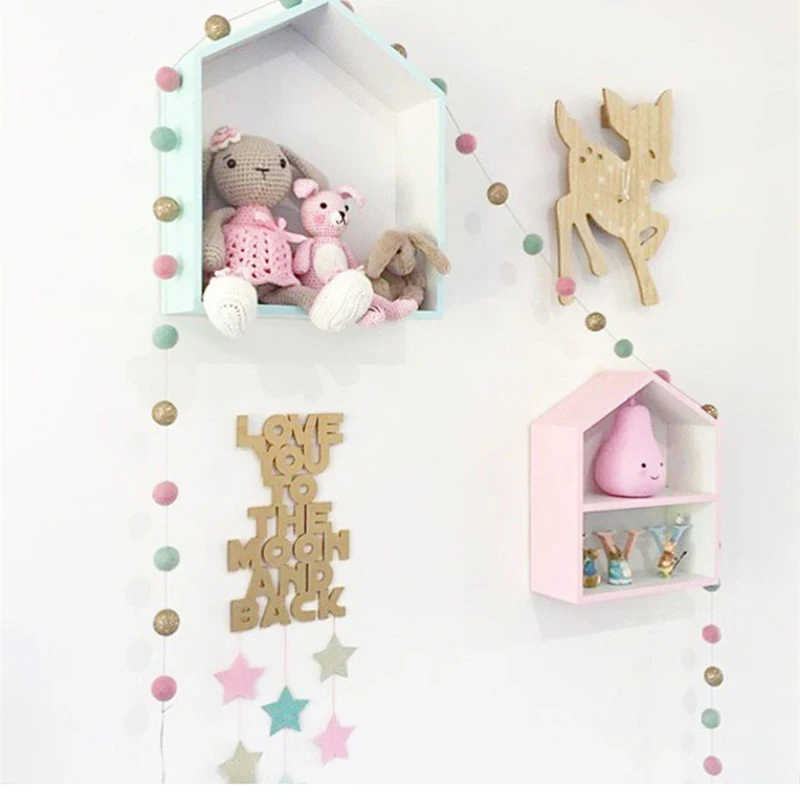 2 м ручной шерстяной фетр шары для детской комнаты Pom Гирлянда украшение INS Nordic