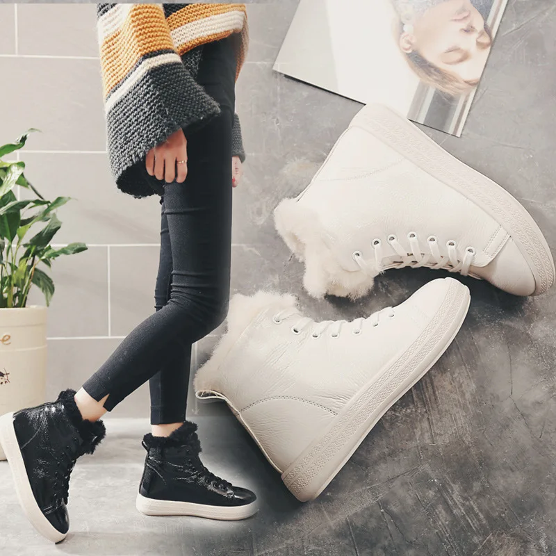 Botas mujer; Повседневная Белая обувь; женские модные брендовые теплые кроссовки на платформе с высоким берцем и мехом; chaussure; зимняя женская обувь