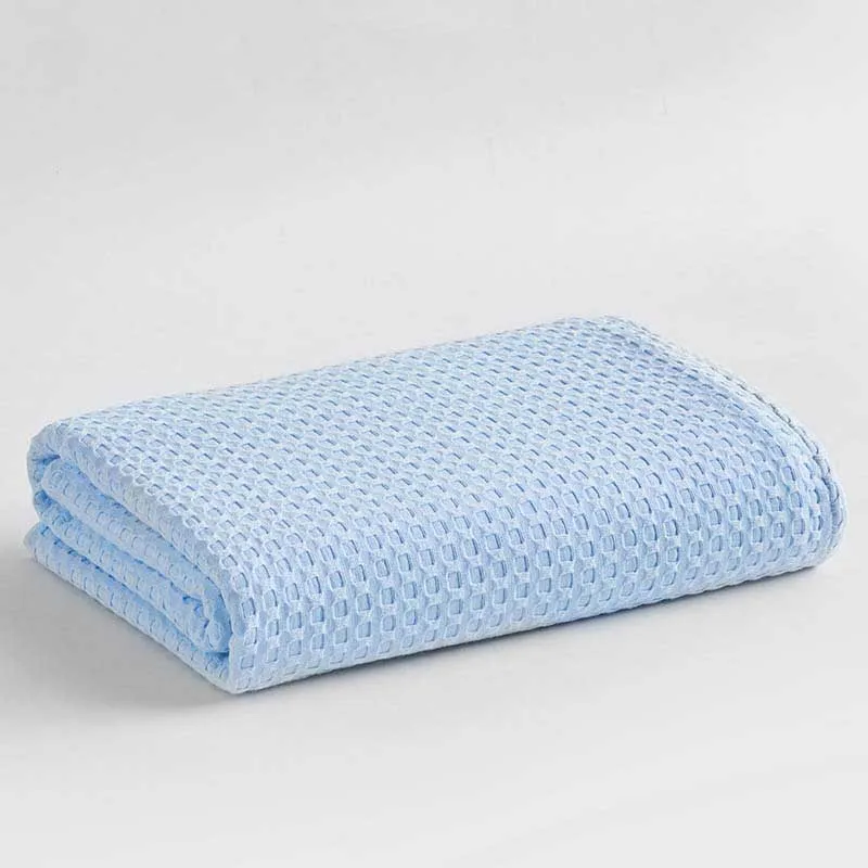 Light Blue Хлопковое вафельное покрывало, летнее одеяло для дивана, кровати, конфет, цвет, соты, кондиционер, полотенце, одеяло s для автомобиля, для офиса, для сиесты - Цвет: Light Blue