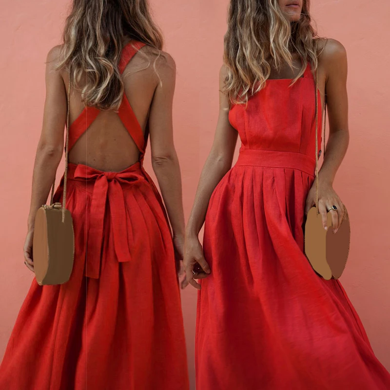 Женское платье женские сексуальные Полиэстеровые ремни красные без спинки