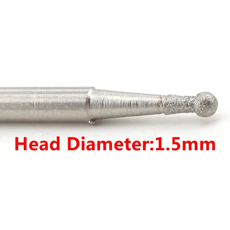 Head Diameter 1.5mm 11-20 шт алмазная шлифовальная головка биты сферические 0,8-8 мм нефритовые резные заусенцы покрытие камня лапидарные инструменты для Dremel аксессуары - Цвет: Head Diameter 1.5mm