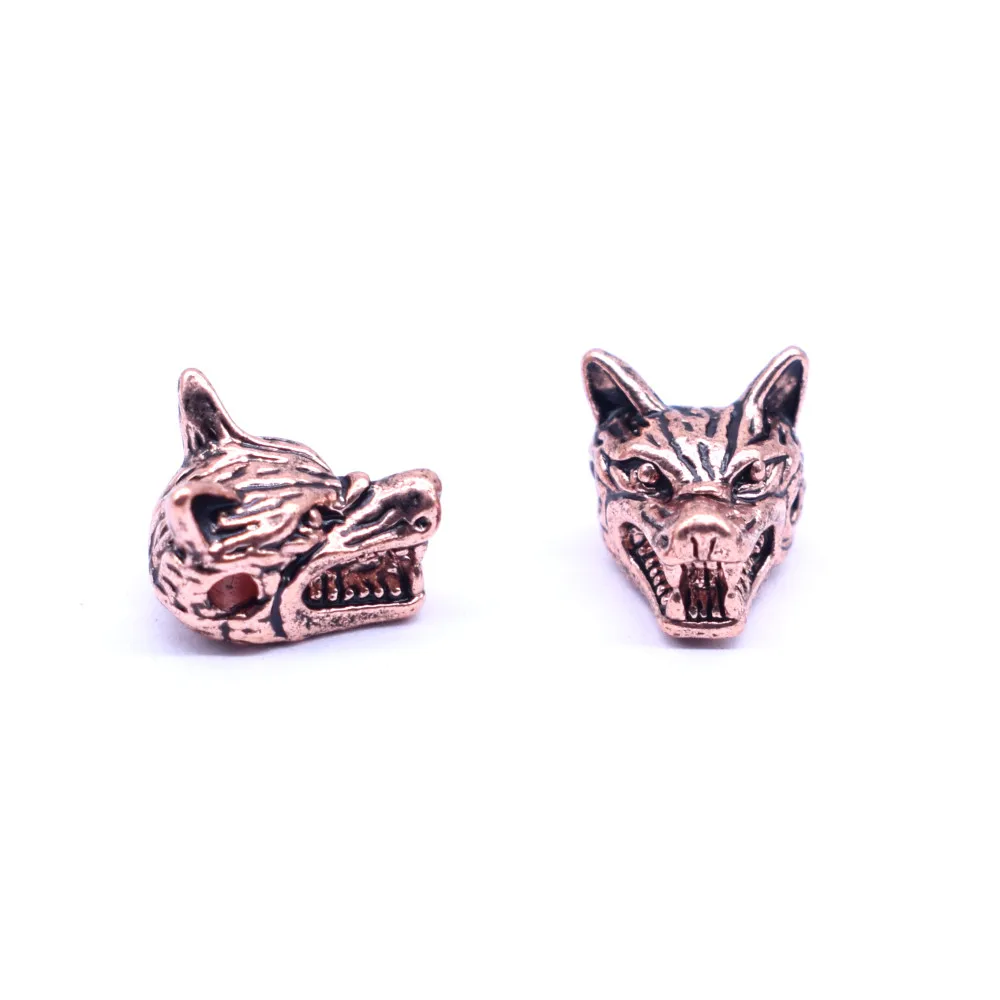 Rose gold 10 шт./партия, Новое поступление, браслет в виде животных, аксессуары, бусины в виде волчьей головы для самостоятельного изготовления ювелирных изделий, компоненты - Цвет: Rose gold