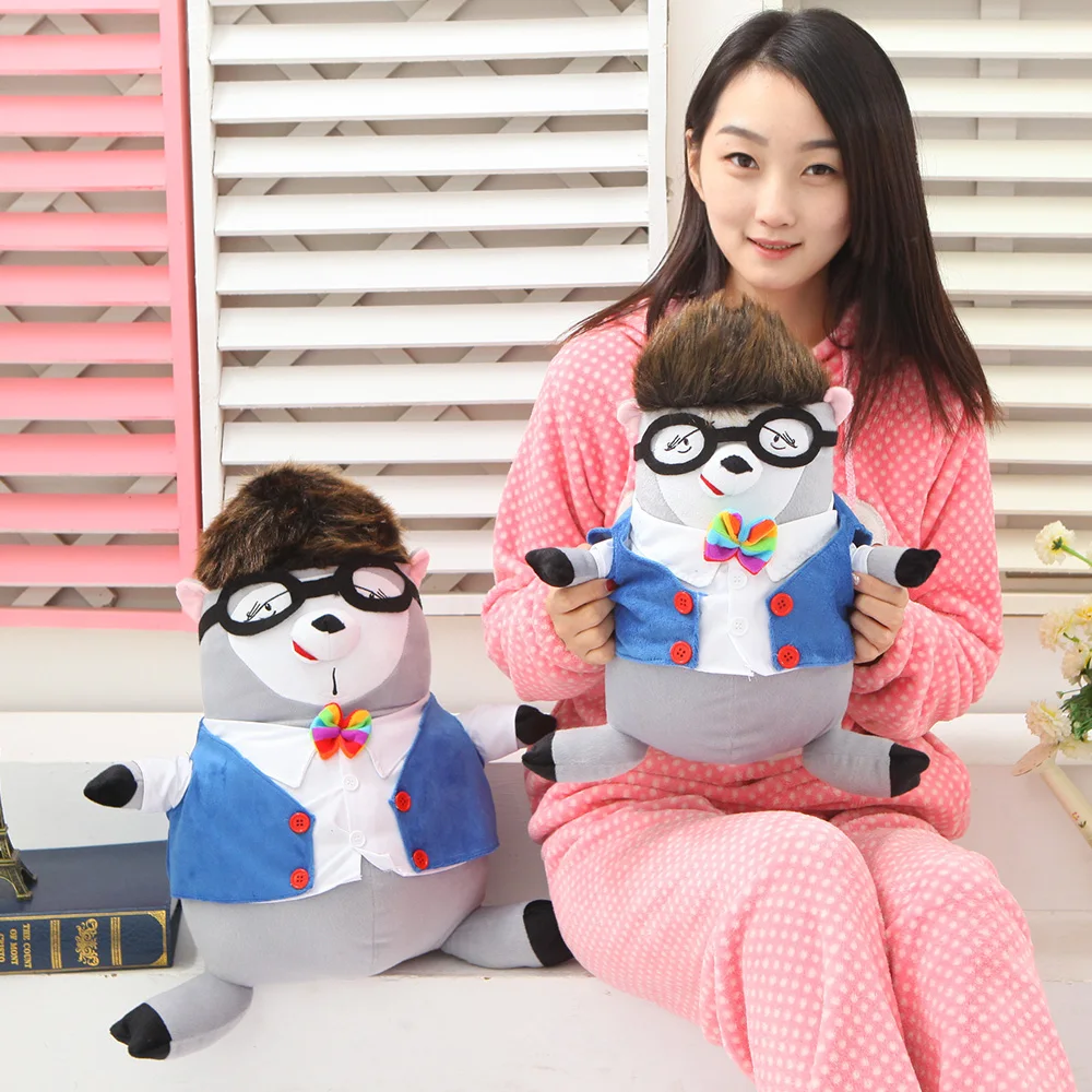 Бесплатная доставка один кусок 60 см серый медведь плюшевое ношение игрушек очки