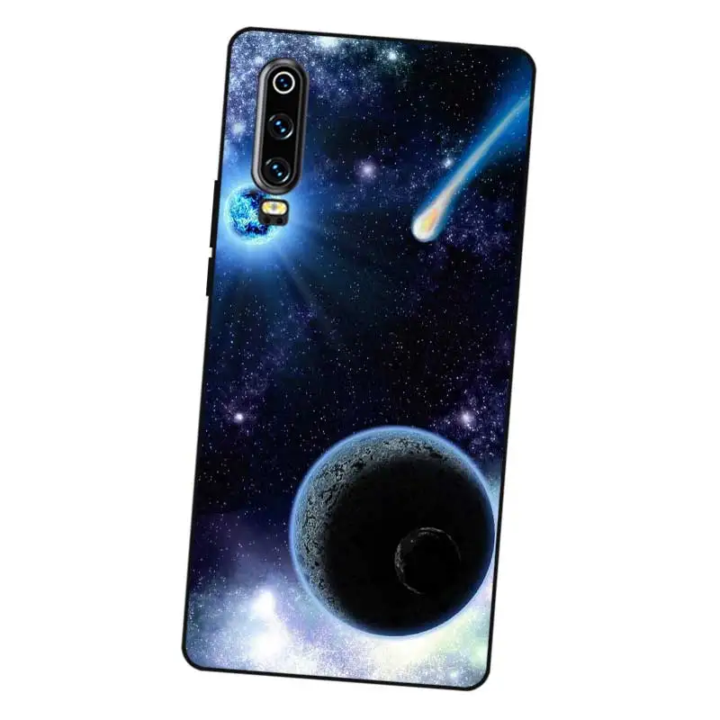 N401 космическая планета звезды черный силиконовый чехол для телефона Huawei P8 P9 P10 P20